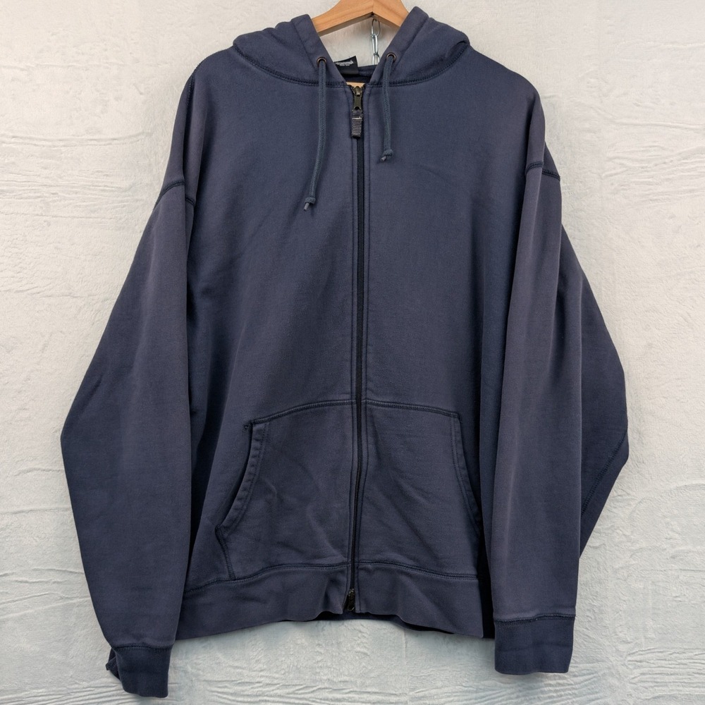 VTG Gap Hoodie Men's XXL Navy Blue Solid Zip-Up Fleece Boxy Sun Faded Grunge 90s